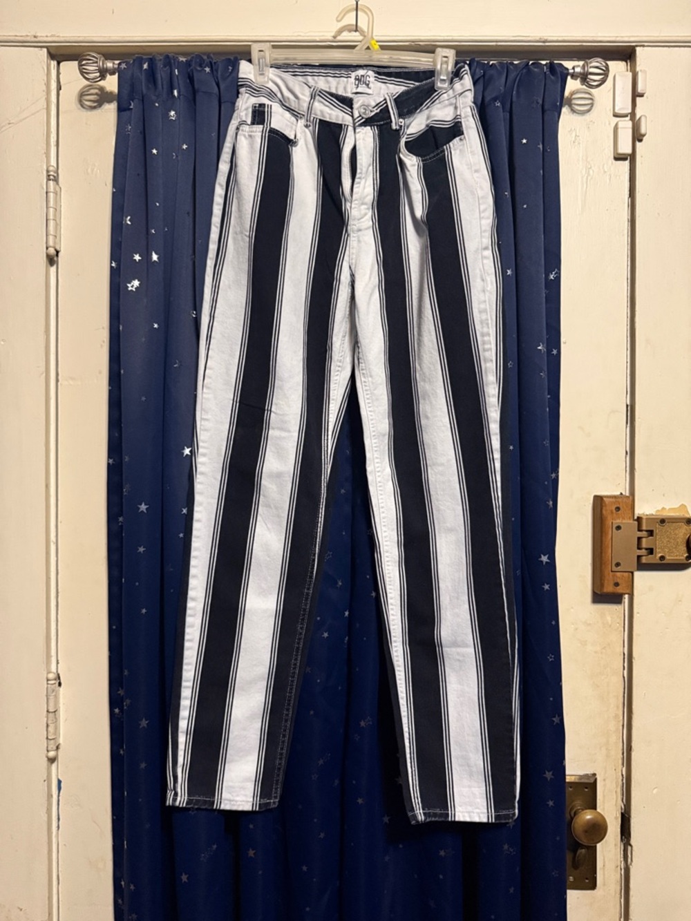 BDG Black and White Vertical Stripe Straight Leg Jeans